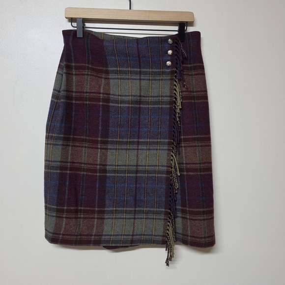 Lauren Ralph Lauren Dresses & Skirts - Vintage 90s Lauren Ralph Lauren 100% Plaid Lambswool Skirt Fringe Size 12 Office